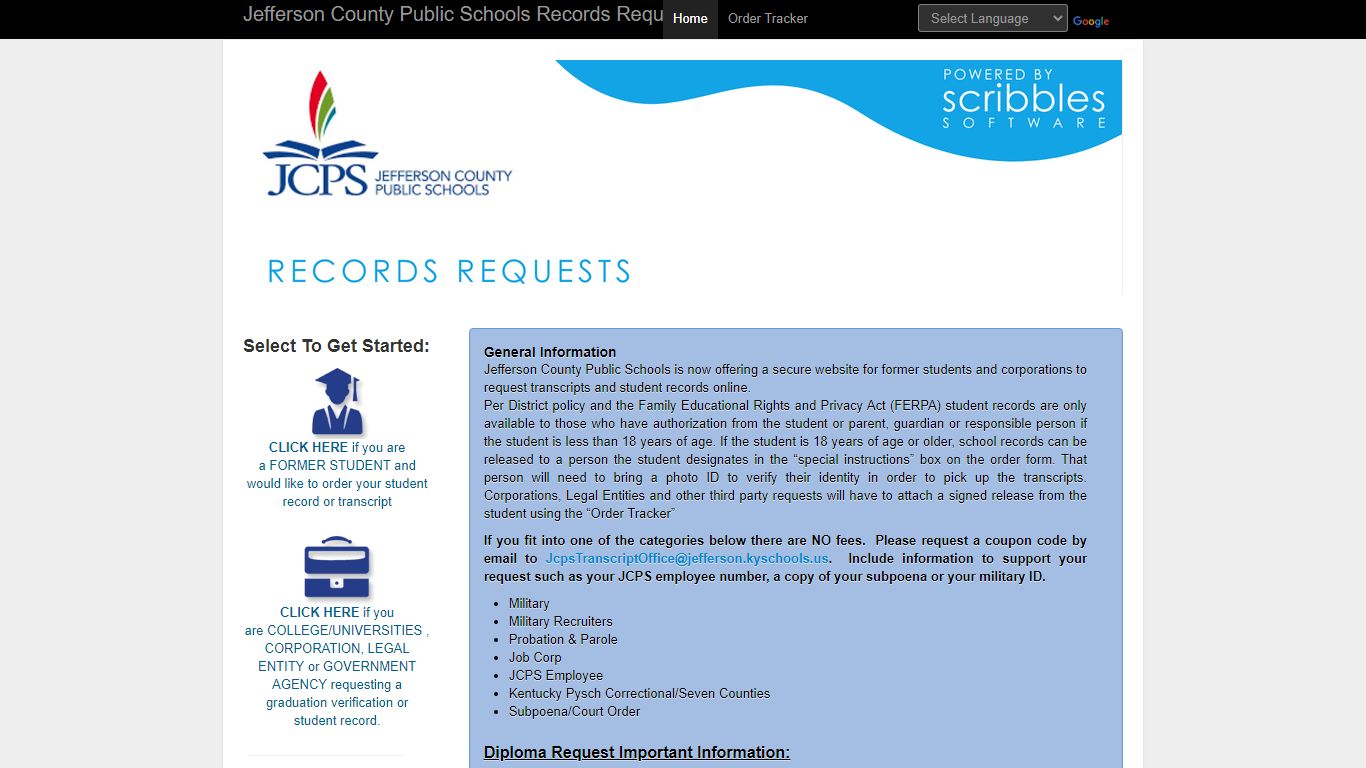 Jefferson County Public Schools (KY) Transcripts and Records Requests